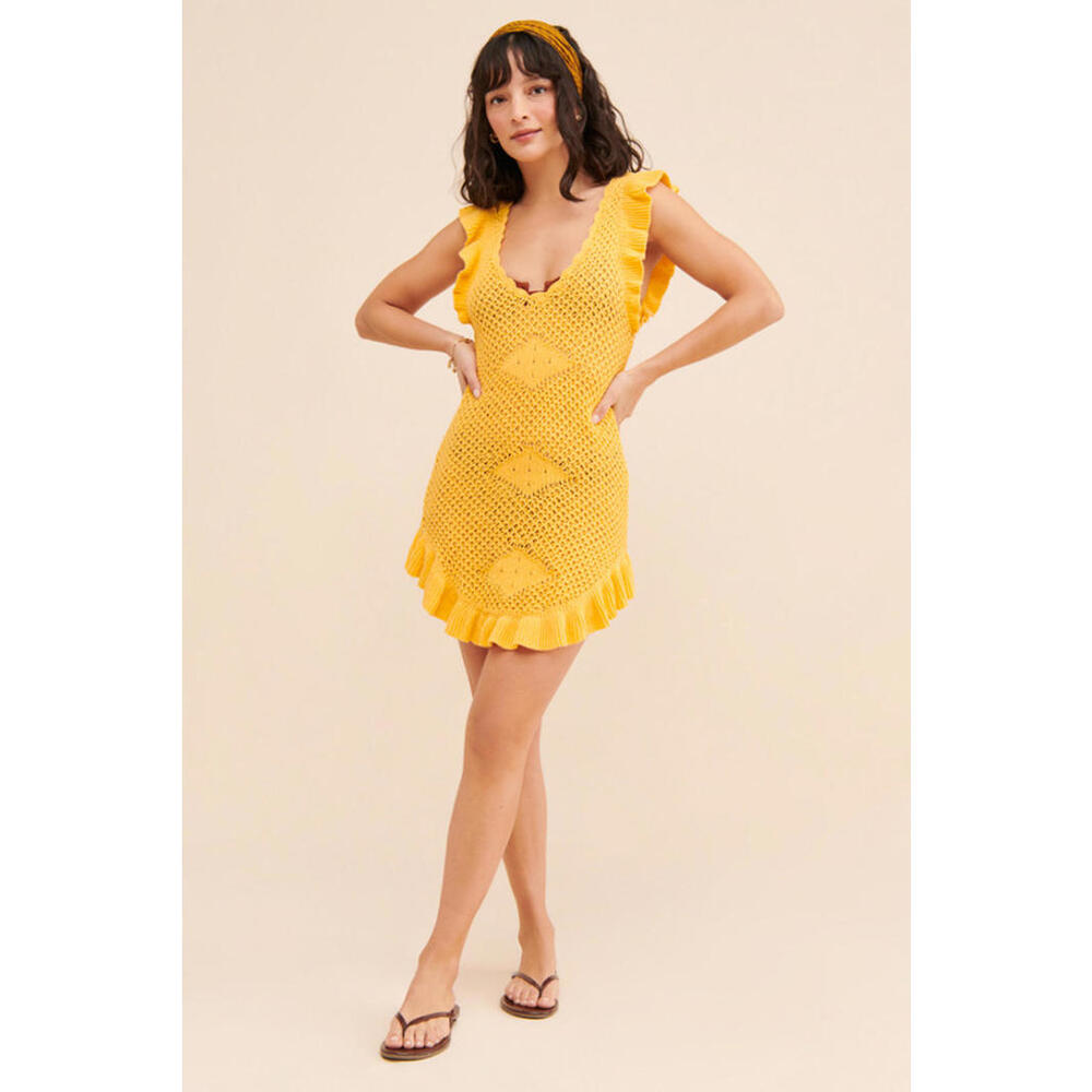 Free People Beach - Mykonos Fauxchet Crochet Beach Coverup Mini Dress, size L